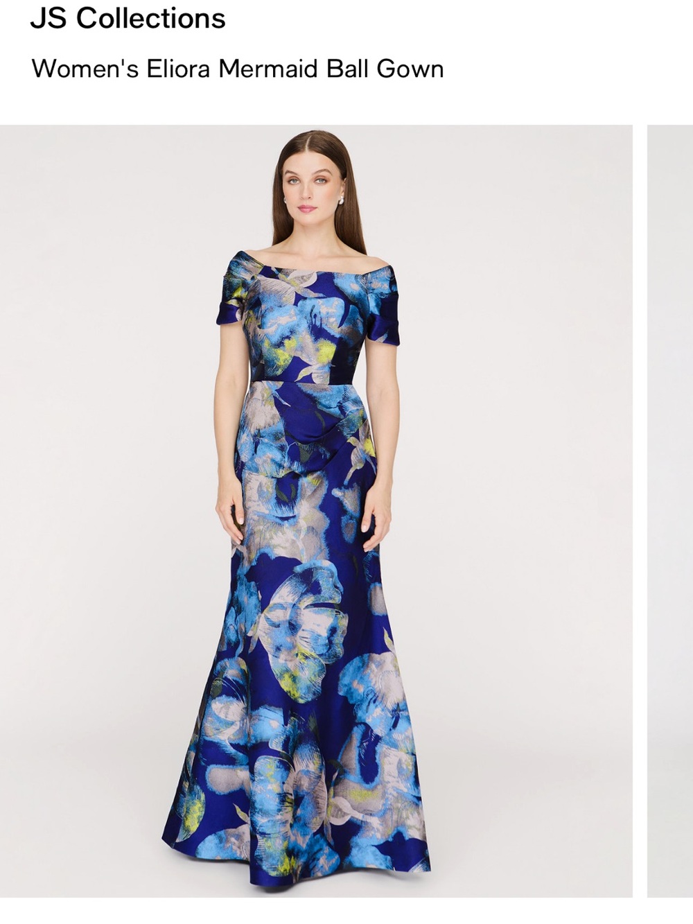 JS Collections Blue Multi Off-Shoulder Floral Mermaid Gown
